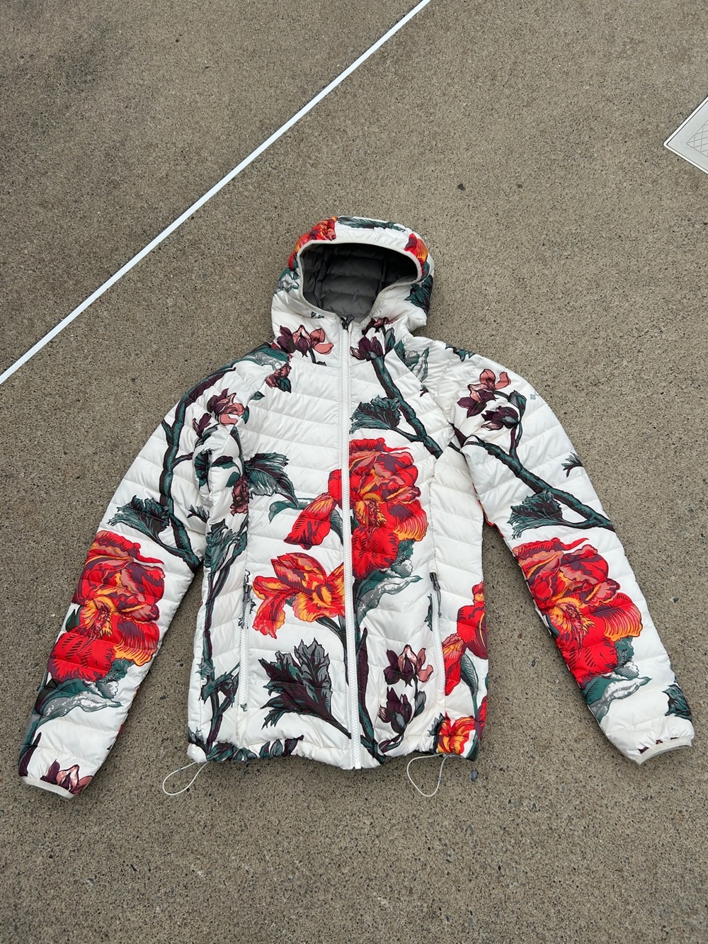 Columbia White Out Omni-Heat Hooded Puffer Jacket Floral Small